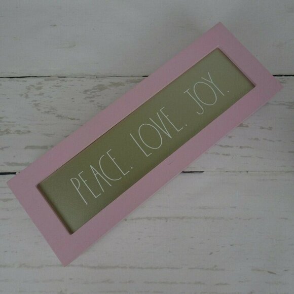 Rae Dunn Pink PEACE LOVE JOY Wooden Sign Farmhouse Holiday Decor 14x5x2 2020 - Picture 1 of 12
